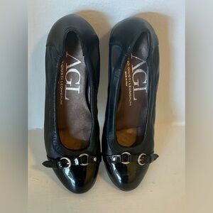 AGL Black Leather Flats with Buckle Detail